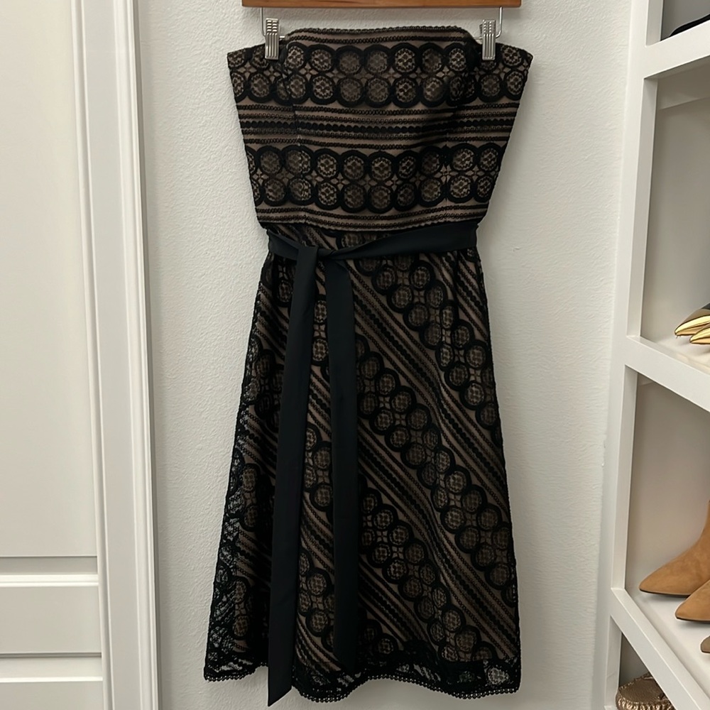 Ann Taylor black lace overlay strapless dress